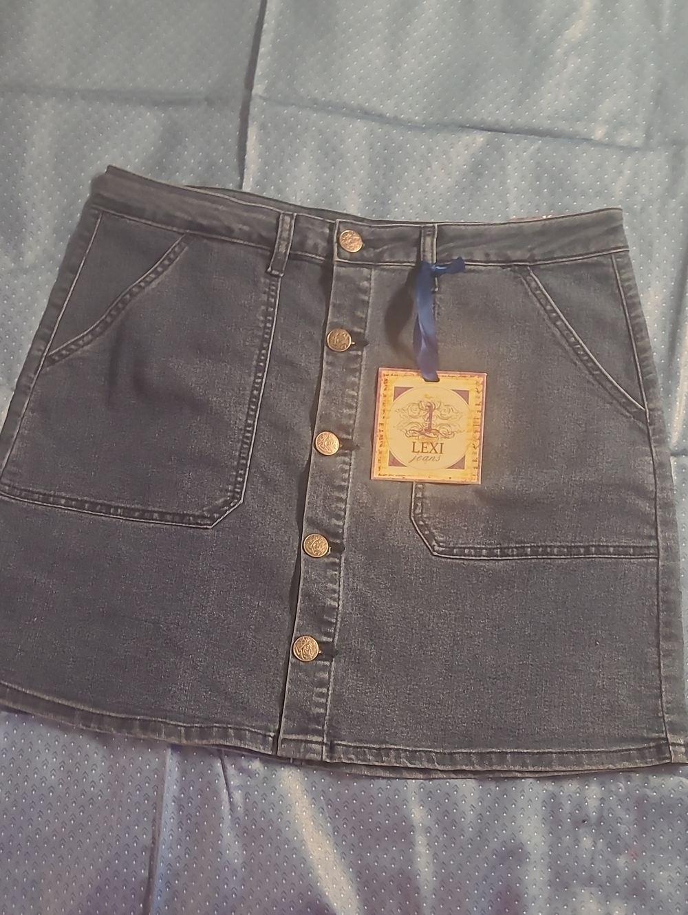 Dark Blue Button-Front Denim Mini Skirt